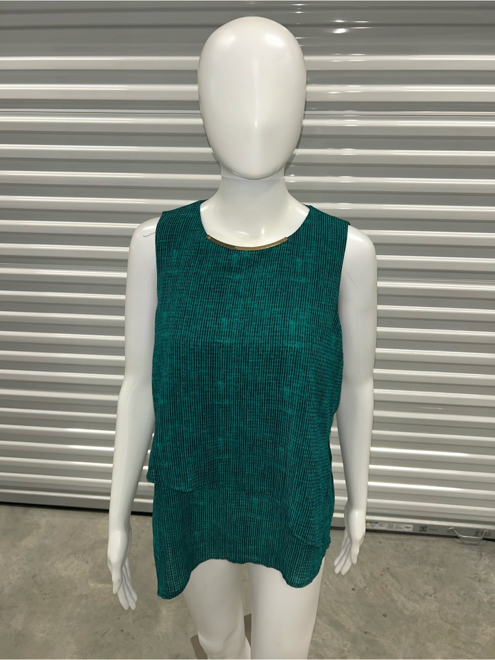 Michael Kors Teal Sleeveless Textured Shell with Gold Neck Accent